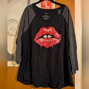 Torrid Black and Gray Long Sleeve Top with Red Lips